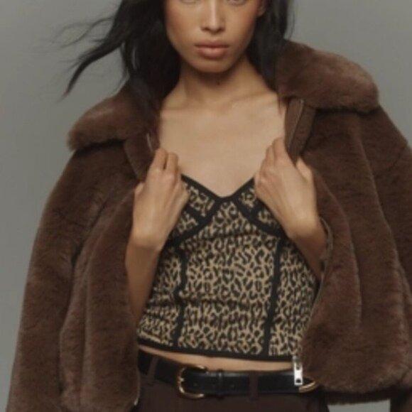 ANTHROPOLOGIE Blue Tassel Leopard Corset Cami Top Size XL NEW - Picture 1 of 6